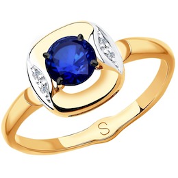 Кольцо из золота с бриллиантами и синим корунд (синт.) 6012148