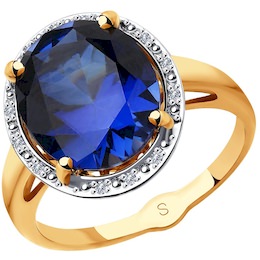 Кольцо из золота с бриллиантами и синим корунд (синт.) 6012149