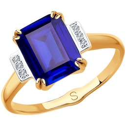 Кольцо из золота с бриллиантами и синим корунд (синт.) 6012150