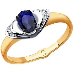 Кольцо из золота с бриллиантами и синим корунд (синт.) 6012151