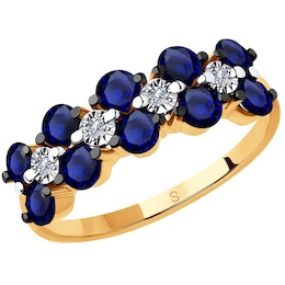 Кольцо из комбинированного золота с бриллиантами и синими корунд (синт.) 6012152
