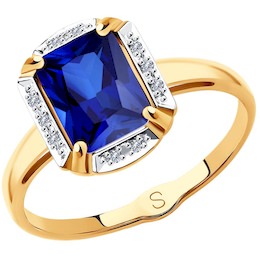 Кольцо из золота с бриллиантами и синим корунд (синт.) 6012153