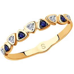 Кольцо из золота с бриллиантами и синими корунд (синт.) 6012155