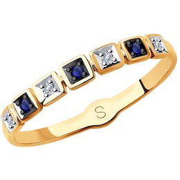 Кольцо из золота с бриллиантами и синими корунд (синт.) 6012156