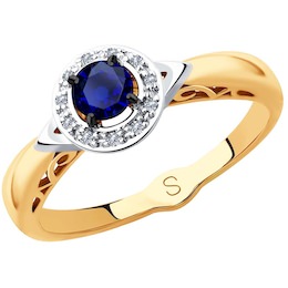 Кольцо из золота с бриллиантами и синим корунд (синт.) 6012158