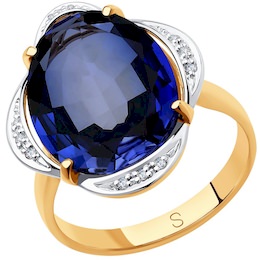 Кольцо из золота с бриллиантами и синим корунд (синт.) 6012163