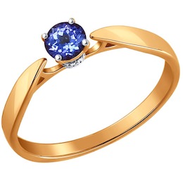 Кольцо из золота с бриллиантами и танзанитом 6014123