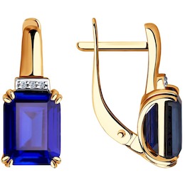 Серьги из золота с бриллиантами и синими корунд (синт.) 6022157