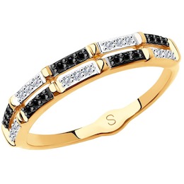 Кольцо из золота с бесцветными и чёрными бриллиантами 7010045