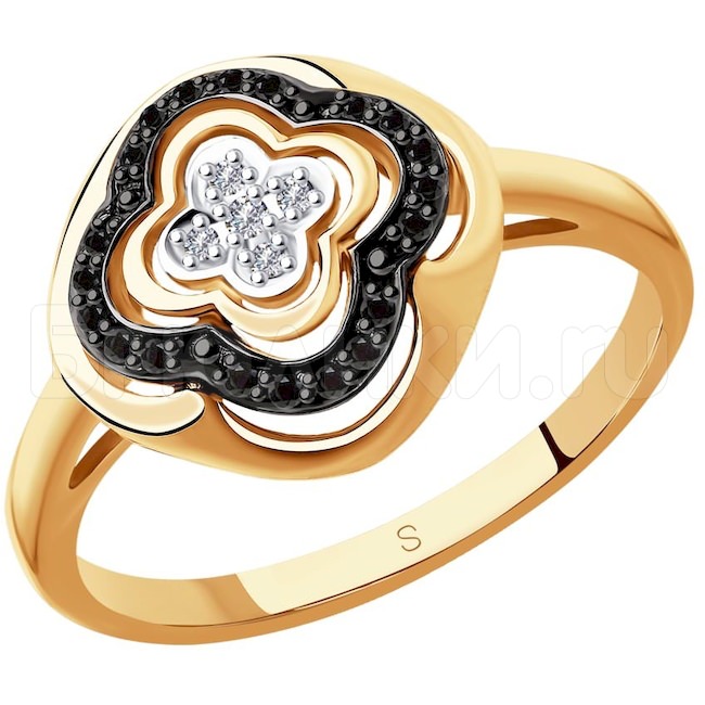 Кольцо из золота с бесцветными и чёрными бриллиантами 7010047