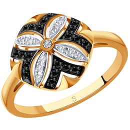 Кольцо из золота с бесцветными и чёрными бриллиантами 7010048