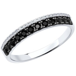 Кольцо из белого золота с бесцветными и чёрными бриллиантами 7010057