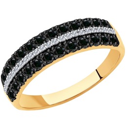 Кольцо из золота с бесцветными и чёрными бриллиантами 7010058