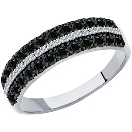 Кольцо из белого золота с бесцветными и чёрными бриллиантами 7010059
