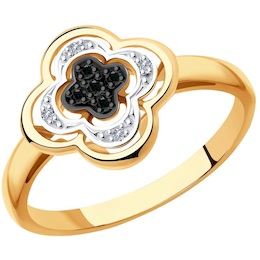Кольцо из золота с бесцветными и чёрными бриллиантами 7010060