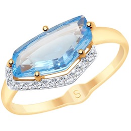 Кольцо из золота с голубым ситаллом и фианитами 715367