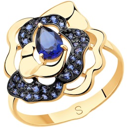 Кольцо из золота с синим корунд (синт.) и фианитами 715459