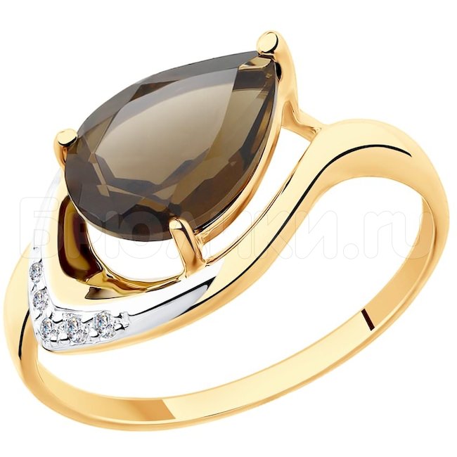 Кольцо из золота с раухтопазом и фианитами 715521