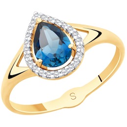 Кольцо из золота с синим топазом и фианитами 715522