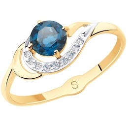 Кольцо из золота с синим топазом и фианитами 715562