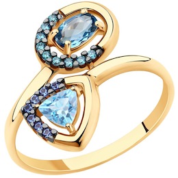 Кольцо из золота с голубым и синим топазами и фианитами 715697