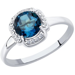 Кольцо из серебра с синим топазом и фианитами 92011516