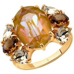 Кольцо из золочёного серебра с жёлтыми и коричневыми кристаллами Swarovski 93010826