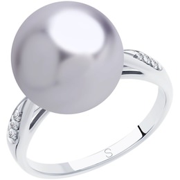 Кольцо из серебра с сиреневым жемчугом Swarovski и фианитами 94012890
