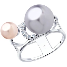 Кольцо из серебра с розовым и сиреневым жемчугом Swarovski и фианитами 94013011