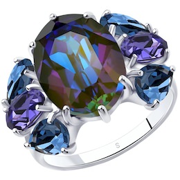Кольцо из серебра с голубыми кристаллами Swarovski 94013055