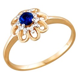 Кольцо из золота с синим фианитом 015808