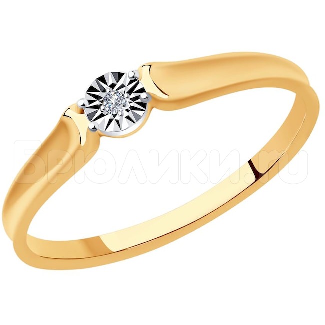 Кольцо из комбинированного золота с бриллиантом 1012001