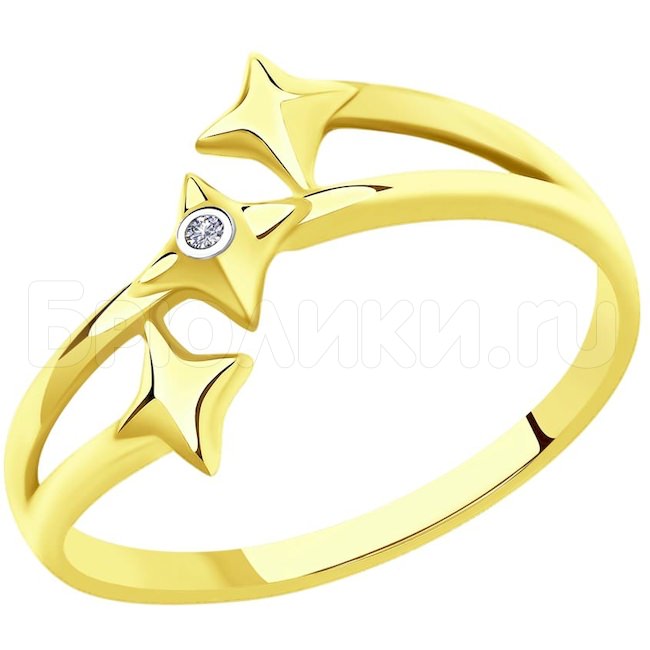 Кольцо из желтого золота с искусственно выращенным бриллиантом 1012020-5