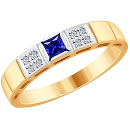 Кольцо из золота с бриллиантами и сапфиром 2011097