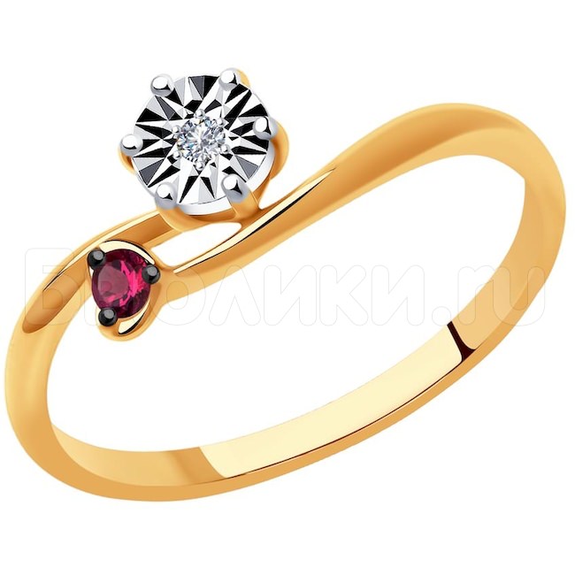 Кольцо из комбинированного золота с бриллиантом и рубином 4010643