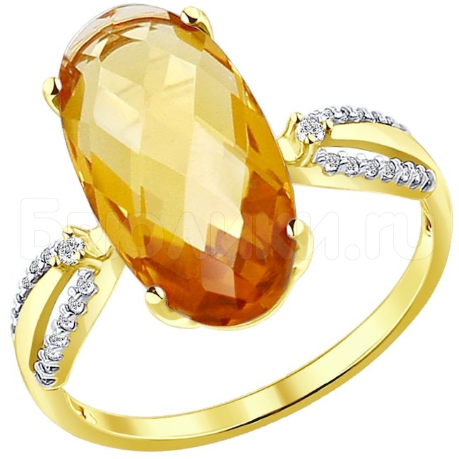 Кольцо из желтого золота с цитрином и фианитами 51714040