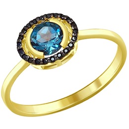 Кольцо из желтого золота с синим топазом и фианитами 51714110