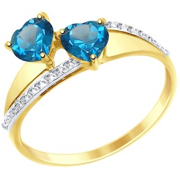 Кольцо из желтого золота с синими топазами и фианитами 51714999