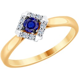 Кольцо из золота с бриллиантами и синим корунд (синт.) 6012126