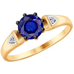 Кольцо из золота с бриллиантами и синими корундами 6012134