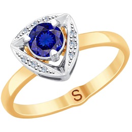 Кольцо из комбинированного золота с бриллиантами и синими корундами 6012136