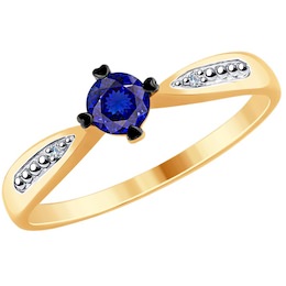 Кольцо из золота с бриллиантами и синими корундами 6012138