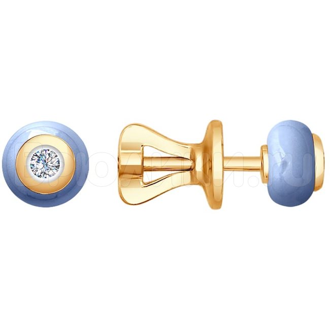 Серьги из золота с бриллиантами и голубой керамикой 6025044