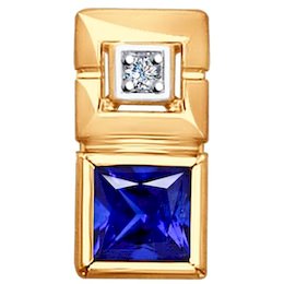 Подвеска из золота с бриллиантом и синим корундом (синт.) 6032057