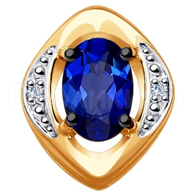 Подвеска из золота с бриллиантами и синим корунд (синт.) 6032063