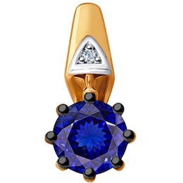 Подвеска из золота с бриллиантом и синими корундами 6032065