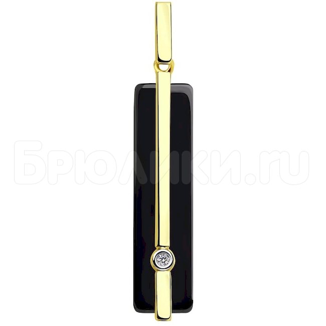 Подвеска из желтого золота с бриллиантом и чёрным керамической вставкой 6035046-2