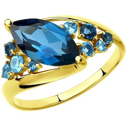 Кольцо из желтого золота с голубыми и синими топазами 715027-2