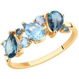 Кольцо из золота с голубыми и синими топазами 715439