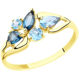 Кольцо из желтого золота с голубыми и синими топазами 715464-2